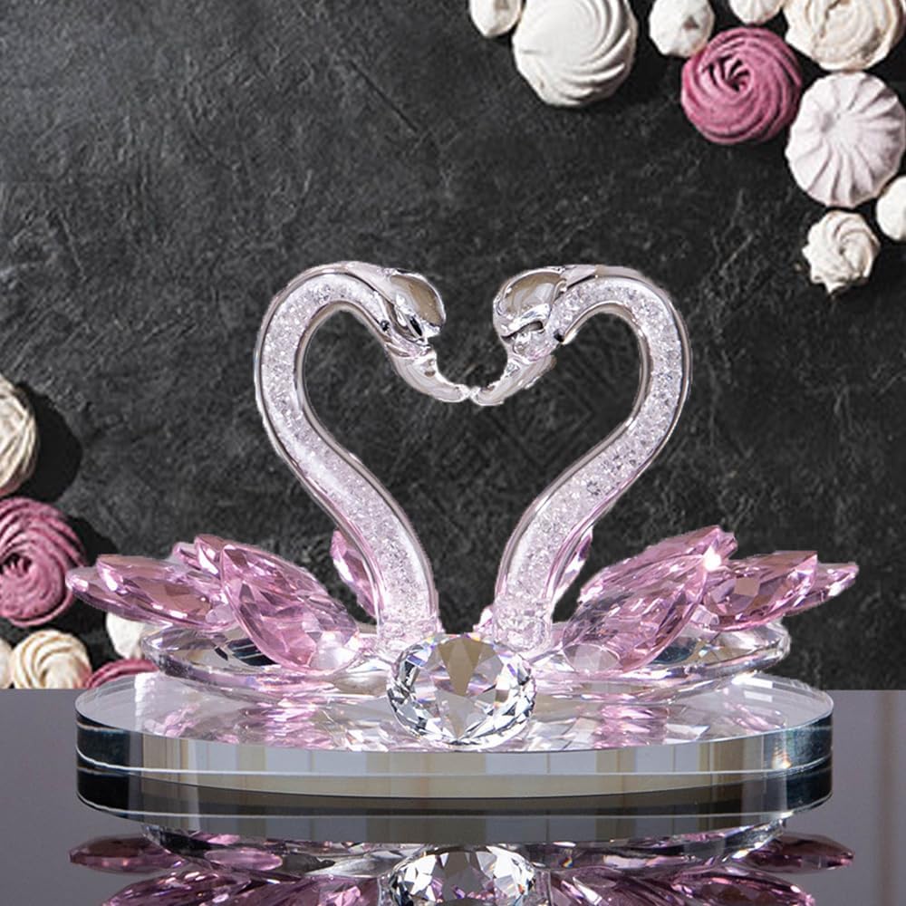 Sparkle Crystal Swan Figurine and Statues - Clear Crystal Swan Ornaments, Collectibles, Paperweight and Table Centerpiece - Wedding, Home Office, Valentine's Day (Pink)