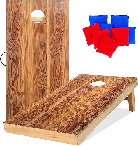 Miniatura 9 de UKASE Juego de cornhole de madera maciza de tamaño reglamentario portátil, juego de lanzamiento de bolsas de frijoles con superficie impresa de