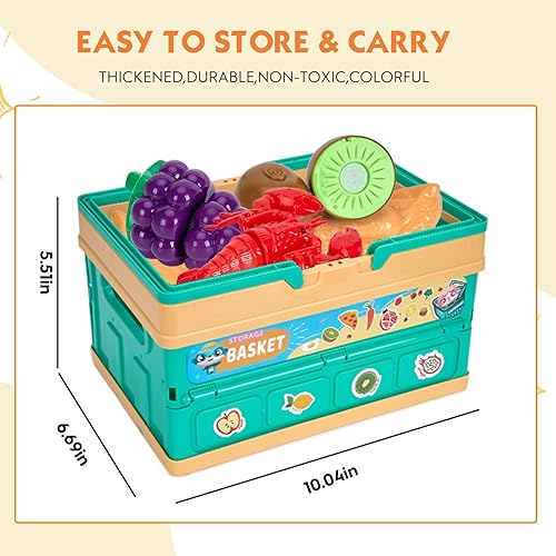 Miniatura 3 de Juego de cocina de 80 piezas para niños pequeños, juego de utensilios de cocina para niños con ollassartenesalimentosfrutasverdurasmanta de