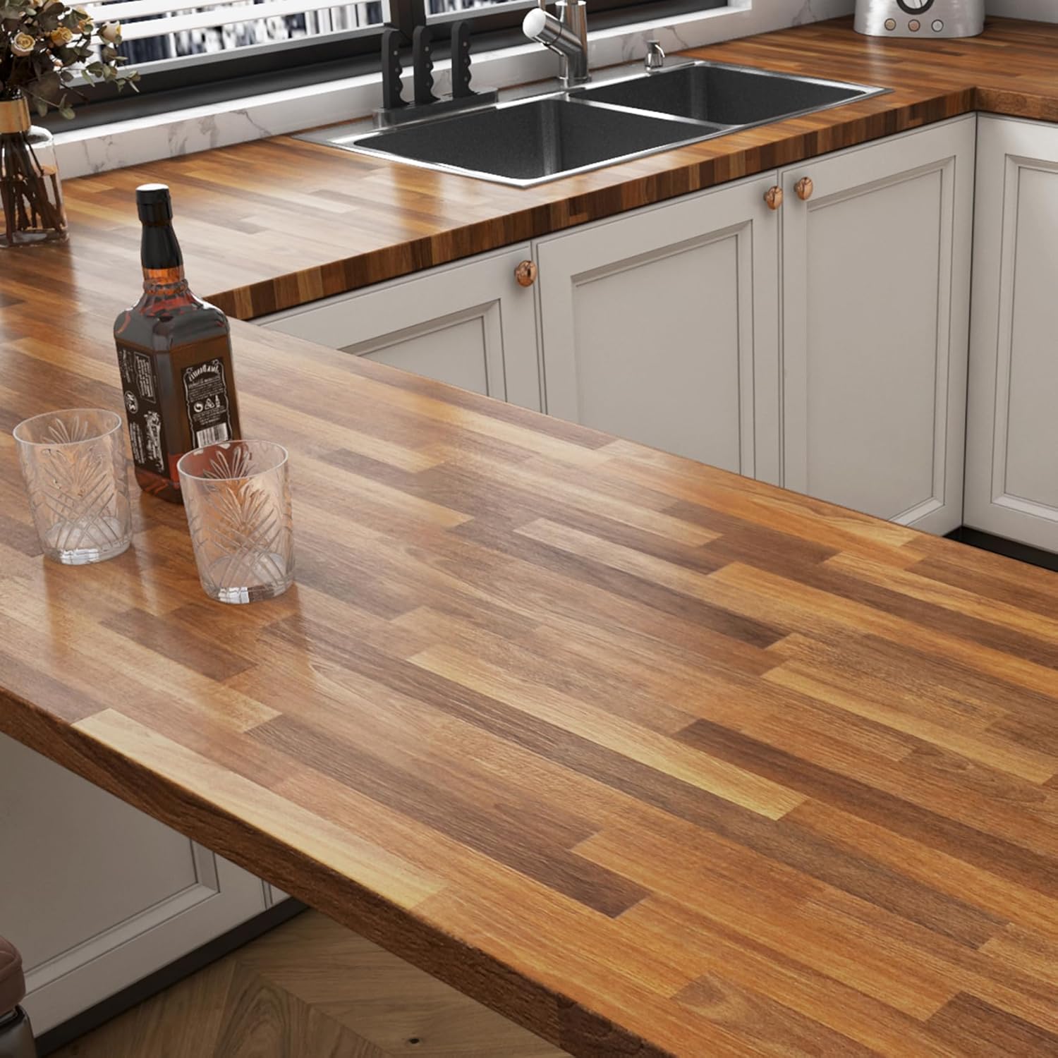 Livelynine 36 x197in Dark Wood Countertop Contact Paper Peel and Stick Waterproof Wallpaper Butcher Block Countertops for Kitchen Cabinets Renter Friendly Counter Top Vinyl Wrap Table Laminate Sheets