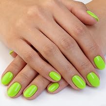 Neon Green Press On Nails Short Almond Fake Nails Full Cover Solid Color False Nails With Glossy Designs Artificial Cute Acrylic Nail Reusable Stick On Nail For Women Manicure 32pcs