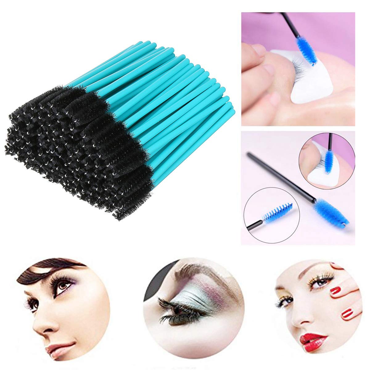 Akstore 100 Pack Disposable Eyelash Mascara Brushes Eyelash Brush Wands Applicator Makeup Kits (Blue-Black) : Beauty & Personal Care