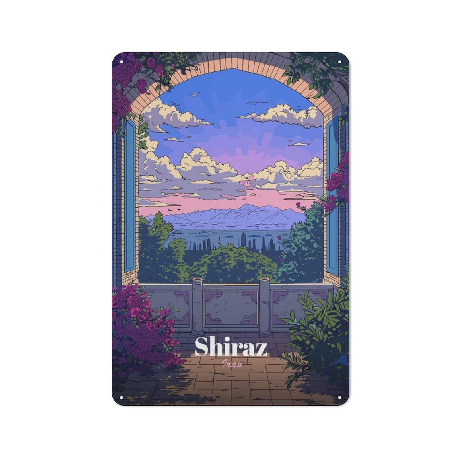 Junmoney Style-2 Shiraz Iran Balcony View Tin Sign 30X20cm For Home Bar Wall, Vintage Wall Decor, For Garage, Workshop And Man Cave Decoration