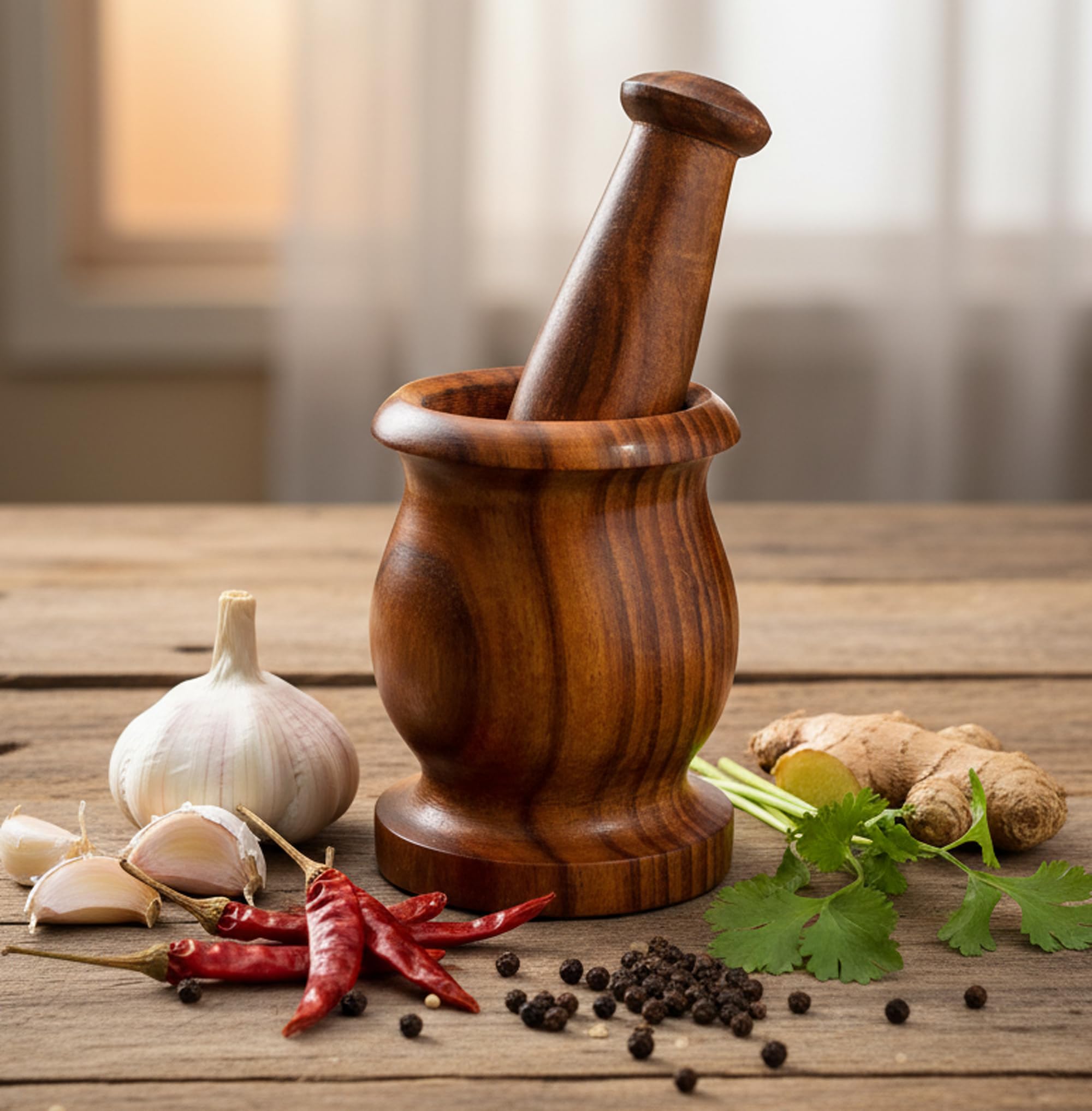 KLEO Wooden Grinder Masher for Spices & Medicine | Okhli Musal Set | Mortar Pestle Set | Imaam Dasta, Kharal, Khalbatta for Kitchen (Brown, 3.5" Inches) - Image 2 thumbnail