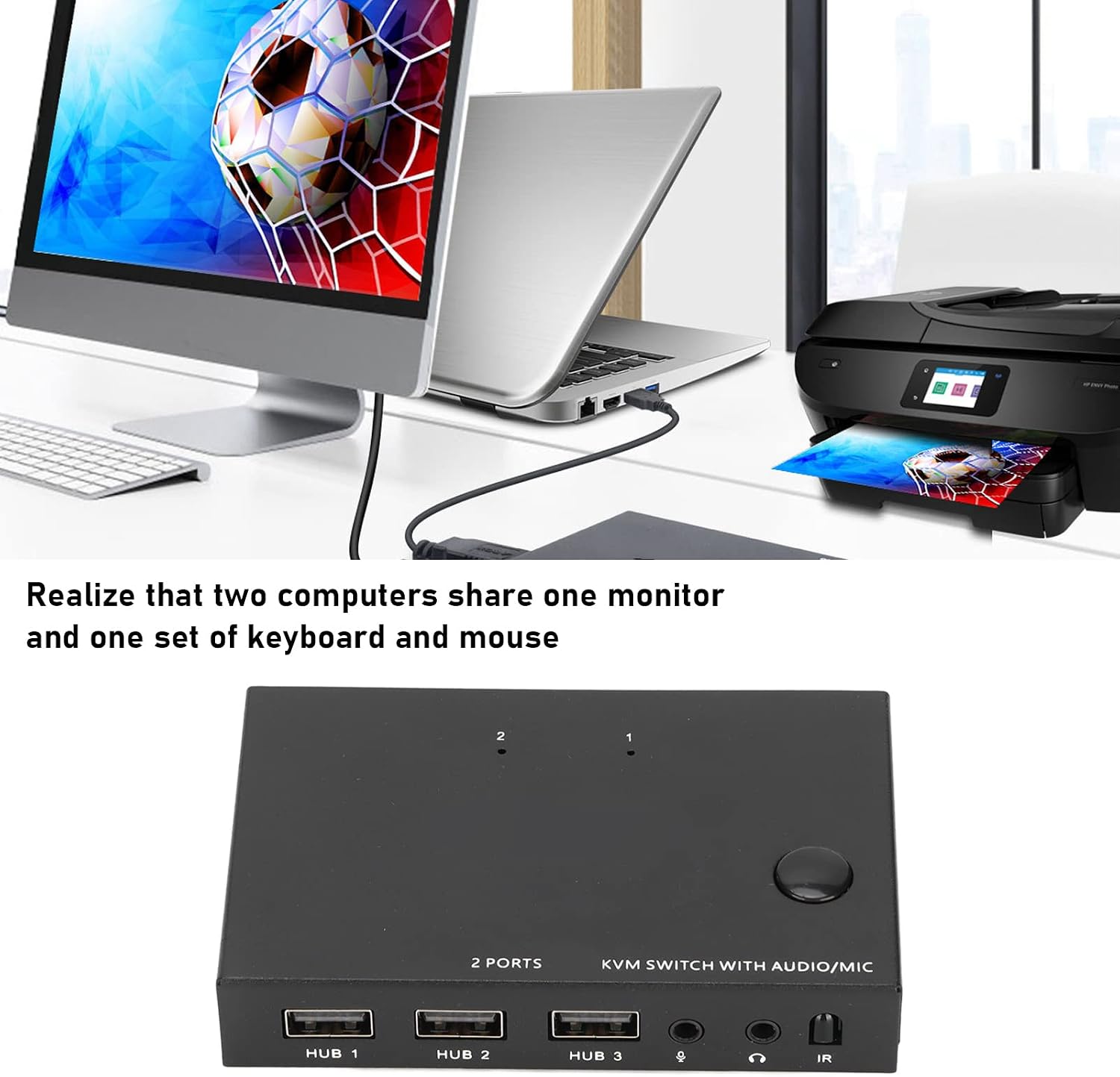 Heayzoki Kvm Switch, 2 in 1 Out USB 