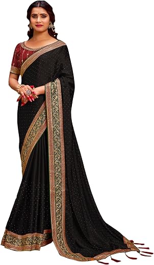 AKHILAM Women's Pink Satin Silk Embroidered Saree with Unstitched Blouse Piece (SANCHI3001_SUM_Parent)