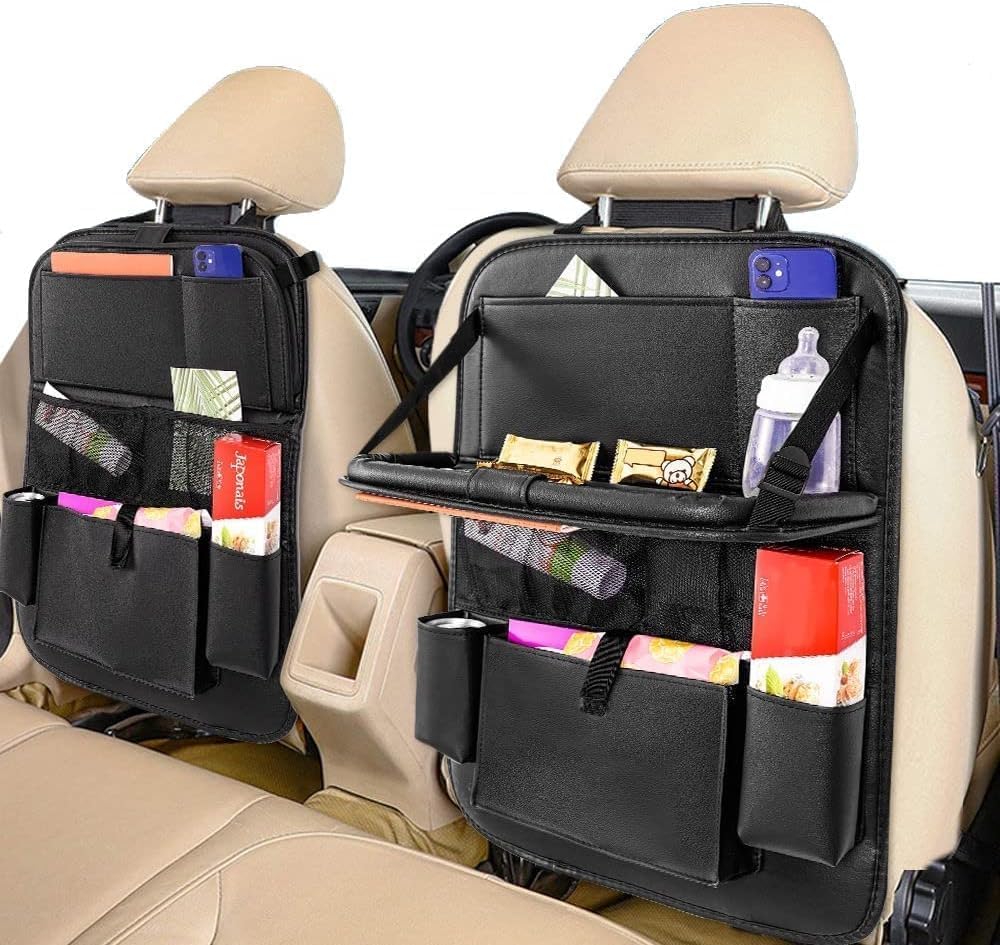 PU Leather Car Backseat Organizer With Tablet Holder,Car Seat Back Protectors Kick With Foldable Table Tray Backseat Car Organizer Mats Travel Accessories 1PACK : Automotive