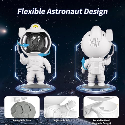 Miniatura 3 de Proyector de estrellas con luz de galaxia, proyector de vórtice de astronauta espacial Aurora 2023 con altavoz Bluetooth y efecto de luz de 32,