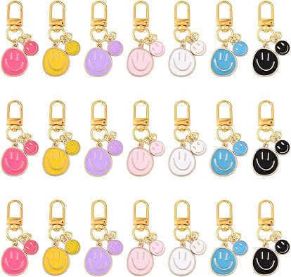 Bulk Enamel Charms for Jewelry Making - Assorted Smiling Face, Heart & Floral Pendants with Lobster or Swivel Clasps, Mixed Alloy DIY Craft Supplies for Necklace Bracelet Keychain