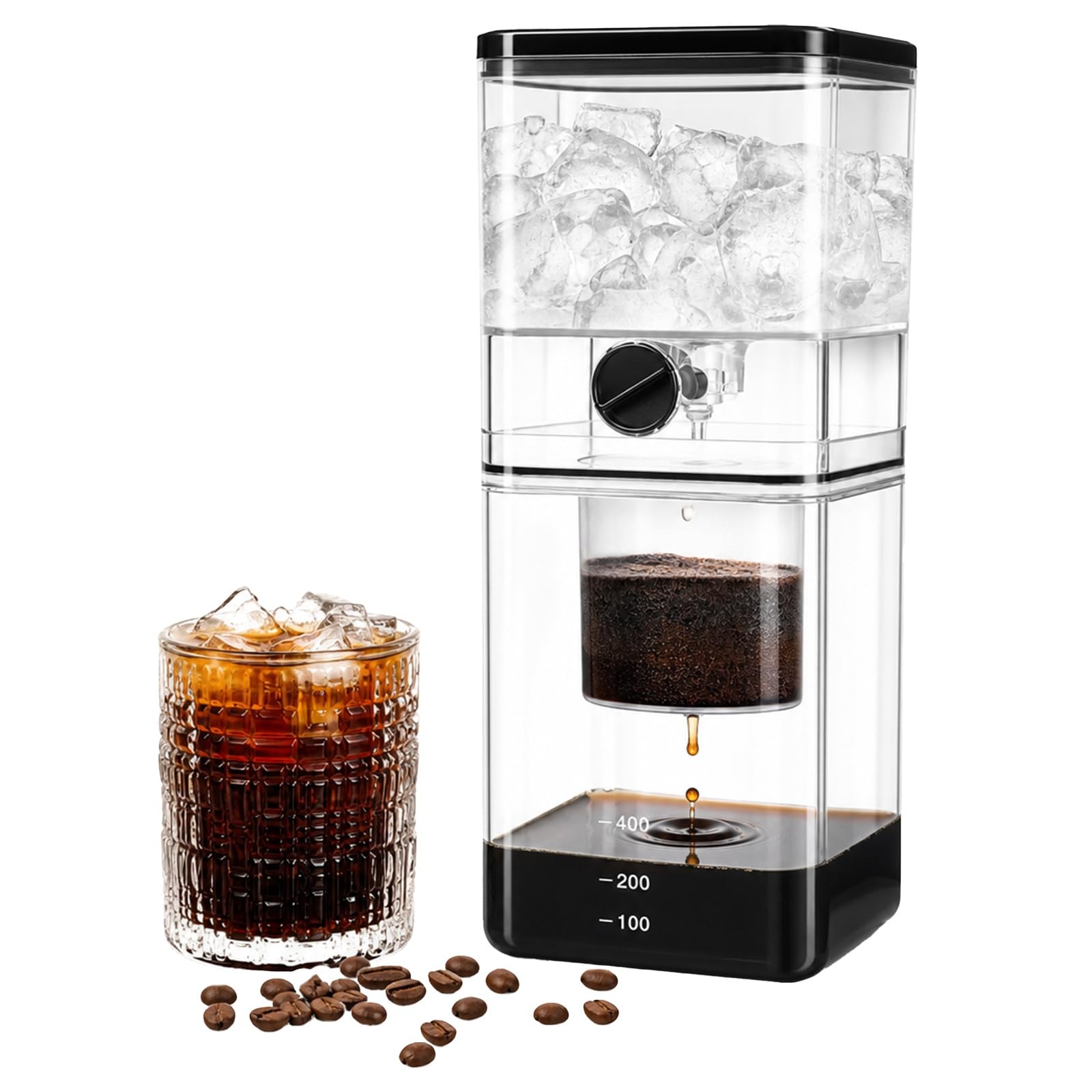 400 ml ekspres przelewowy do kawy Cold Brew, regulowana prędkość parzenia | Ekspres przelewowy do kawy mrożonej, filtr ze stali nierdzewnej, wyraźne podziałki, do domu, biura i dla entuzjastów