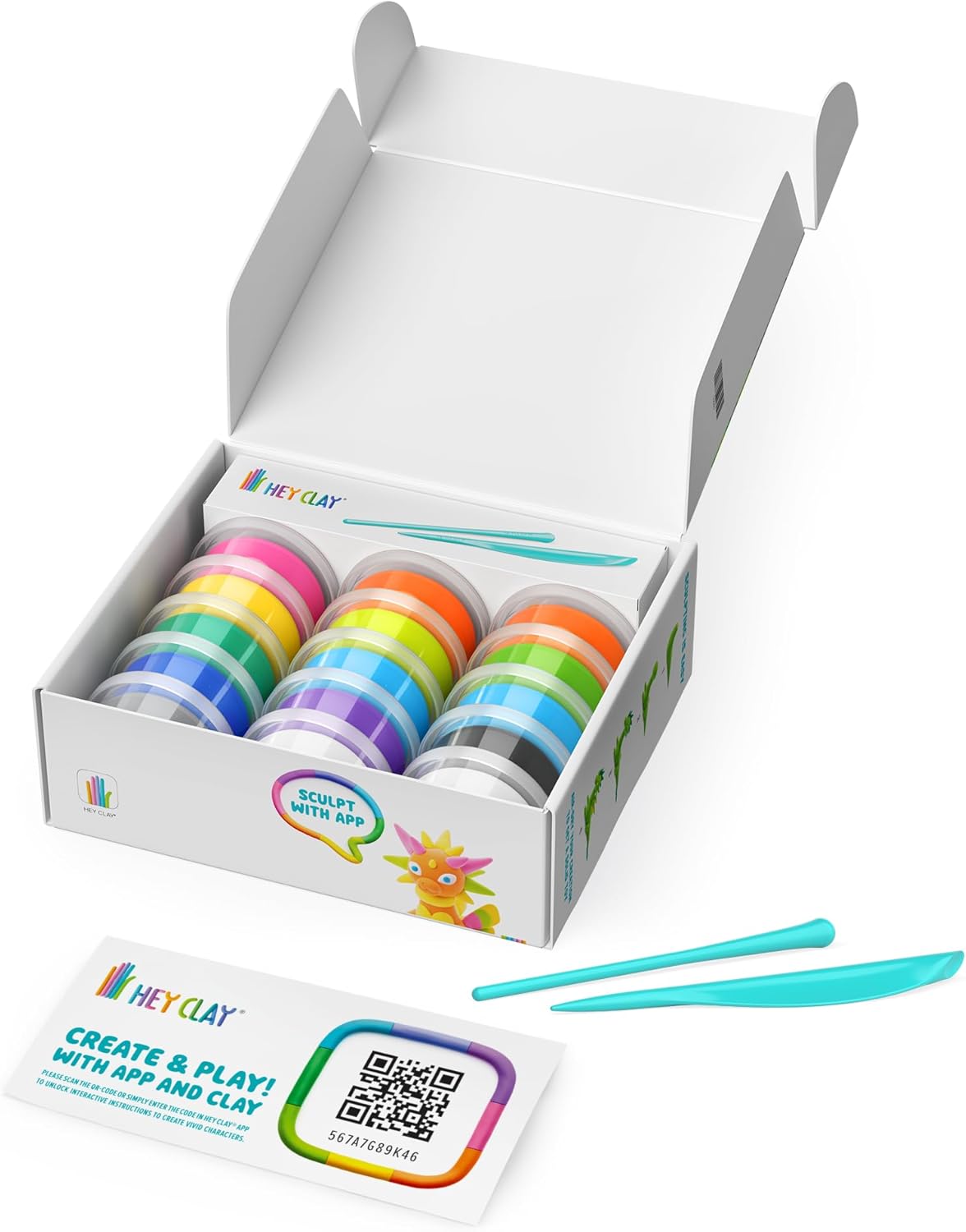 HEY CLAY 15 Cans Set - Colourful Modeling Air Dry Clay for Kids Crafts with Sculpting Tools and Fun Interactive Instructions App - Children Age 6-10 (Dragon Island)