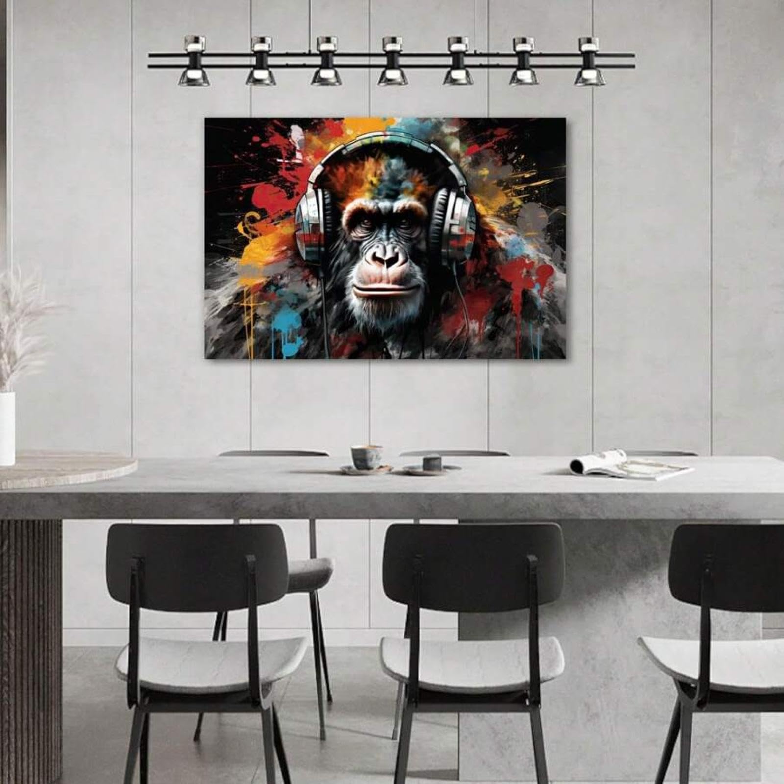 Tableau graffiti grand format pour salon triste toile de singe pop art 80x120