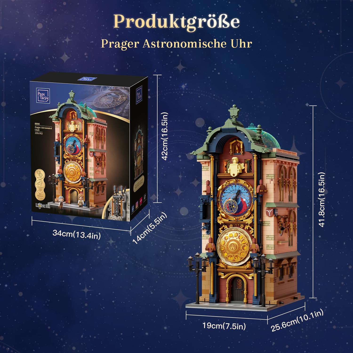 PANTASY Prager astronomische Uhr Klemmbausteine Set | Gotischer Uhrturm mit beweglichen astronomischen Zifferblättern, detailreiches Architektur- und Sammlermodell