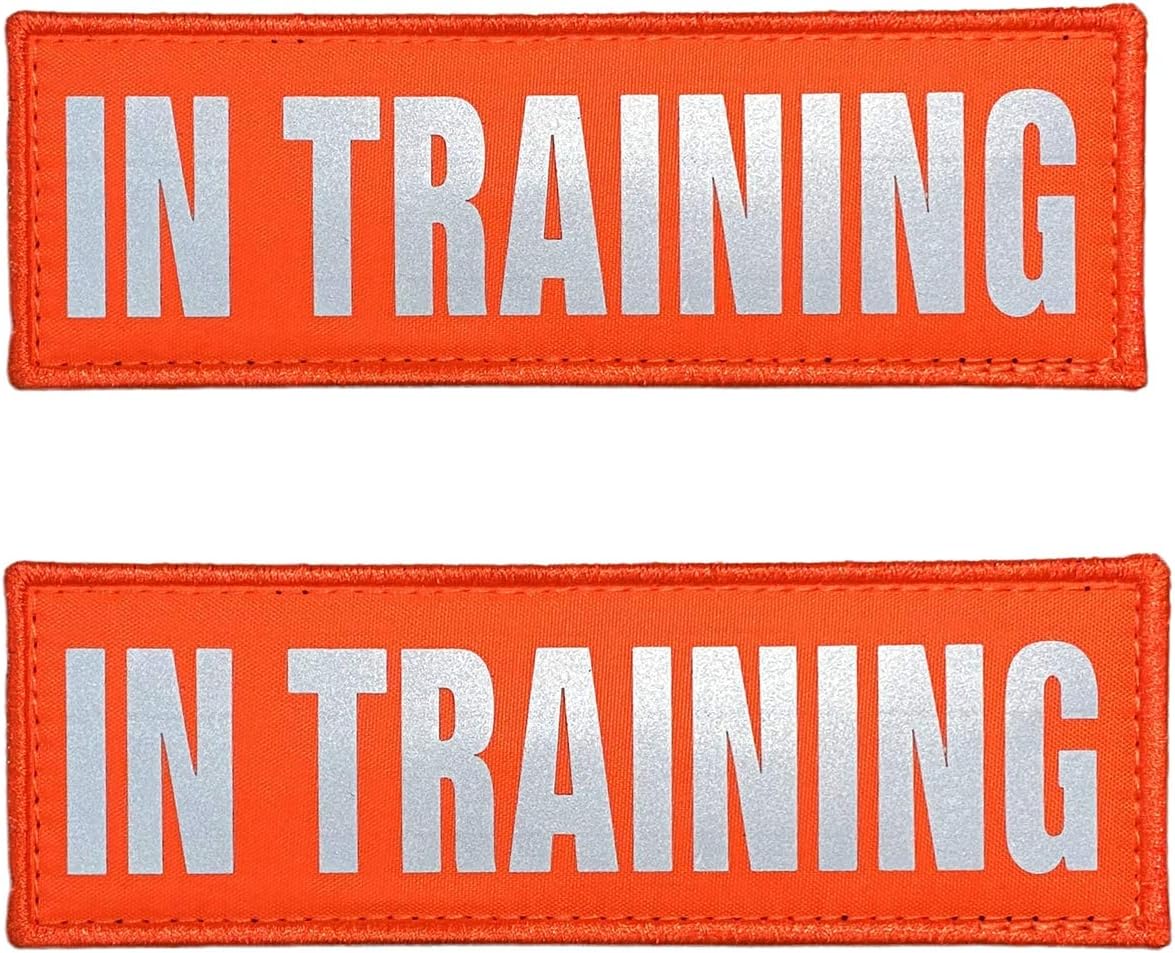 JUJUPUPS Orange Reflective Dog Patches 2 Pack Service Dog,in Training,DO NOT PET,Patches with Hook and Loop for Vests and Harnesses(in Training, 5×1.5 inch)