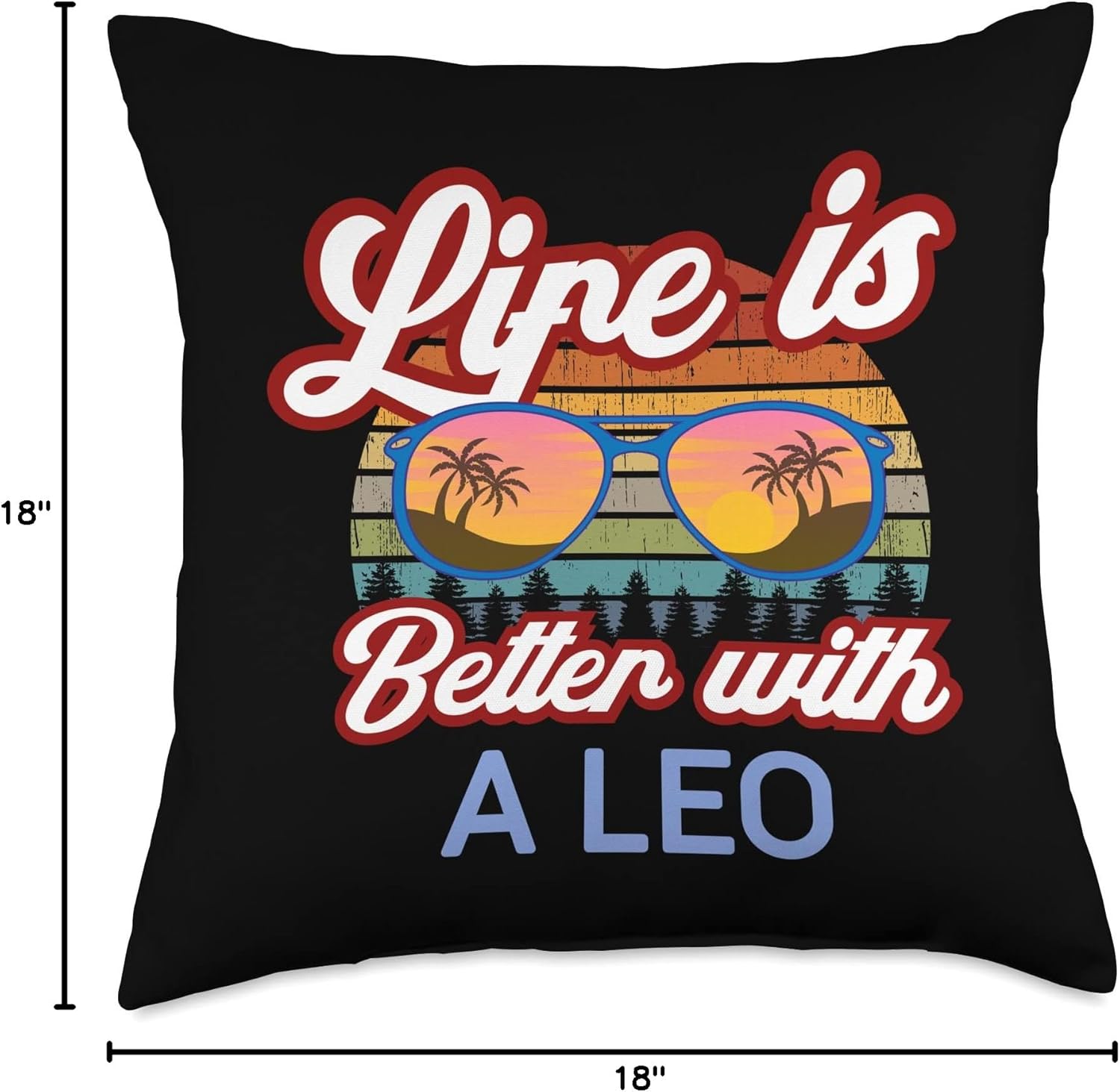 Vintage Leo Astrology Zodiac Retro Sunset Design Life is Better Funny Leo Horoscope Design Throw Pillow, 18x18, Multicolor
