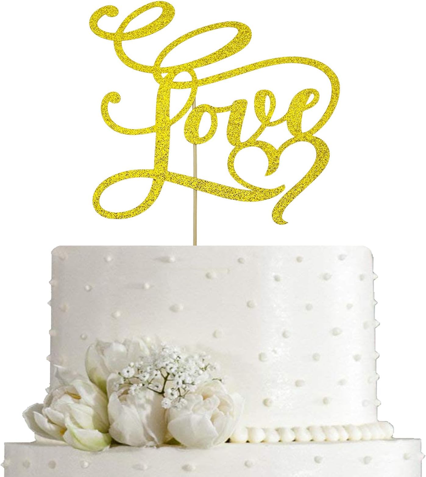 JIEEIN Love Cake Topper-Wedding/Engagement/Bridal Shower/Anniversary/Birthday/Bachelorette/Confession Party Decoration (Double Sided Gold Glitter)