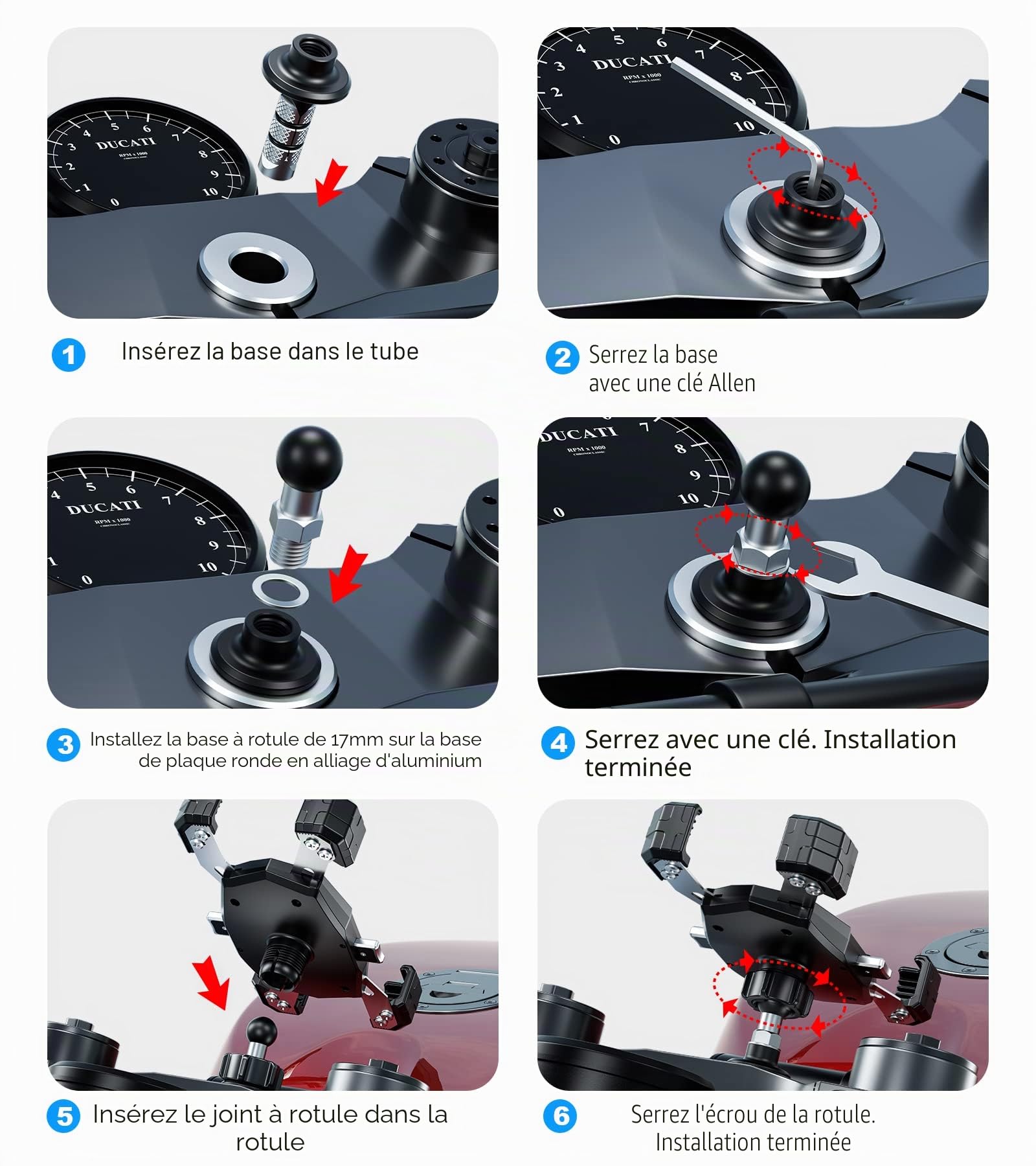 Kewig Support de téléphone pour fourche de moto, support de téléphone de moto, verrouillage et déverrouillage automatique par simple pression, convient pour tige de fourche de 12 à 25,4 mm de diamètre