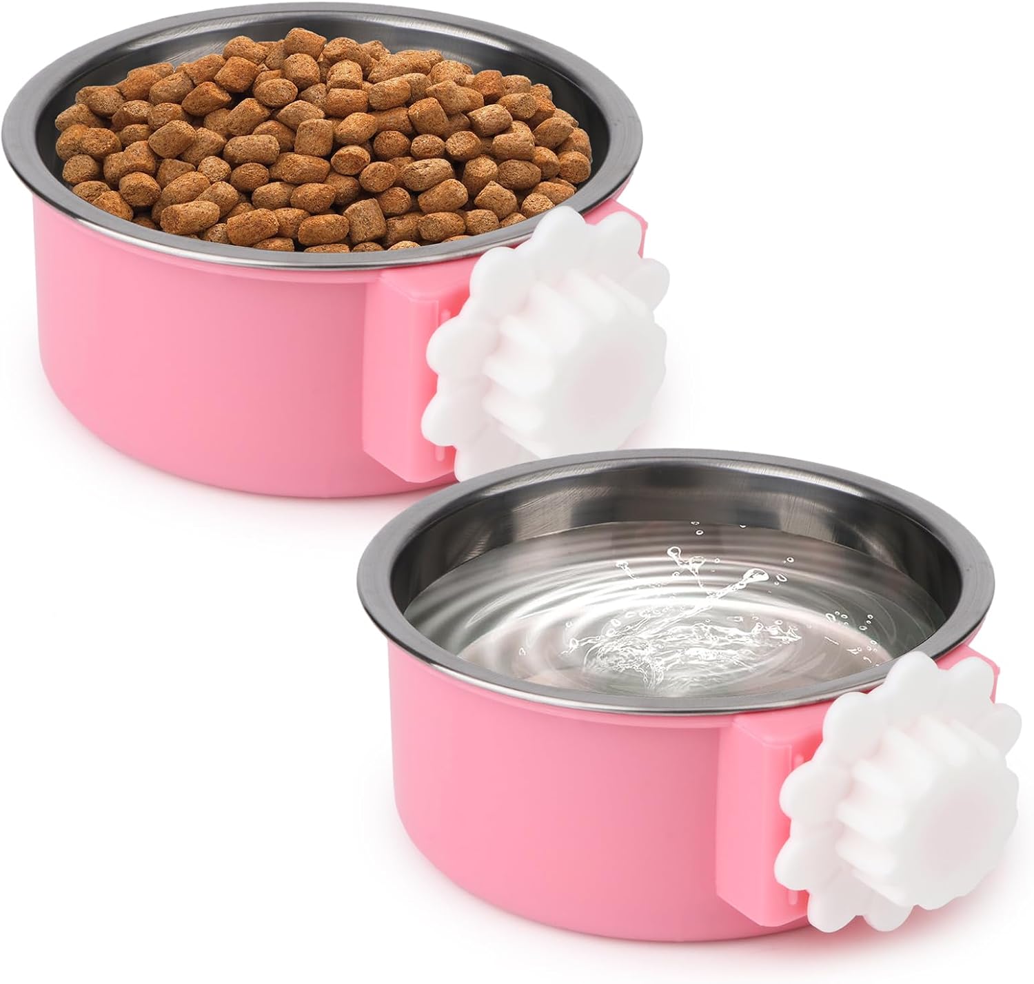 No-Spill Pet Water Bowls for Crates – Stainless Steel, Durable, Pink (2pcs)