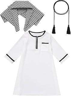 IDOPIP Muslim Baby Boys Prayer Clothes Kaftan Thobe Arabic Islamic Abaya Dubai Robe with Head Scarf + Rope Ramadan Eid Outfit