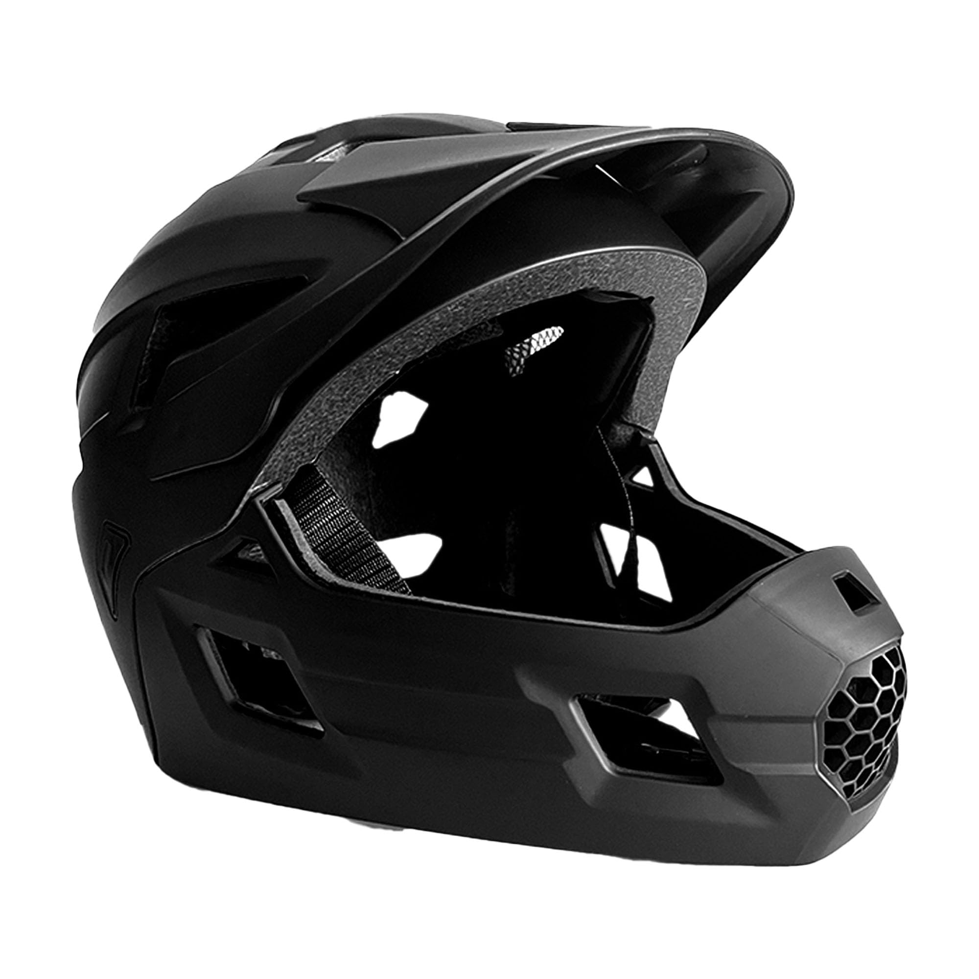 Crazy Safety Casque Vélo Intégral - Noir | pour VTT, BMX, Skateboard | Casque Enfant 2-en-1 avec mentonnière Amovible | Casque de Motocross Taille M 54-57 cm | Léger et ventilé