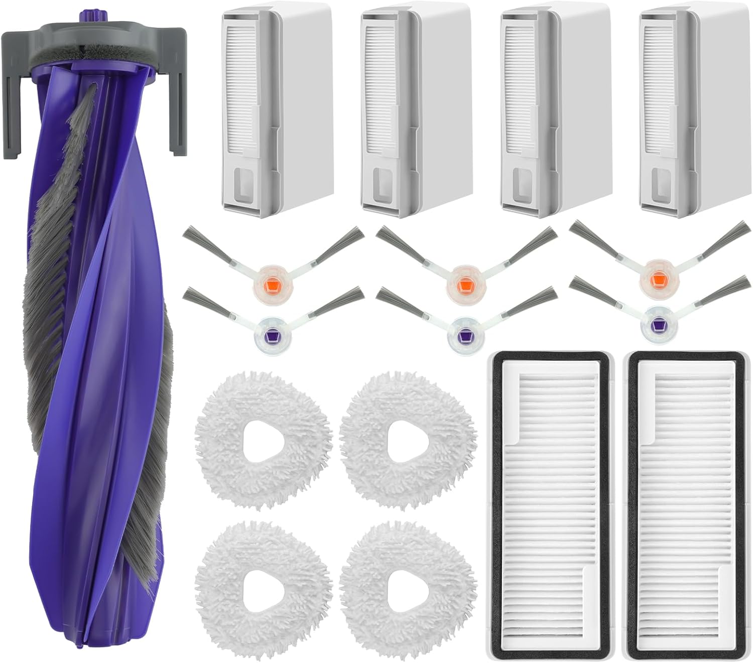 VIEWALL 17 Pack Replacement Accessories Kit Compatible with Narwal Freo X Ultra Robot Vacuum Cleaner, Including 1 Main Roller Brush, 2 Hepa Filters, 4 Mop Pads, 4 Dust Bags, and 6 Side Brushes