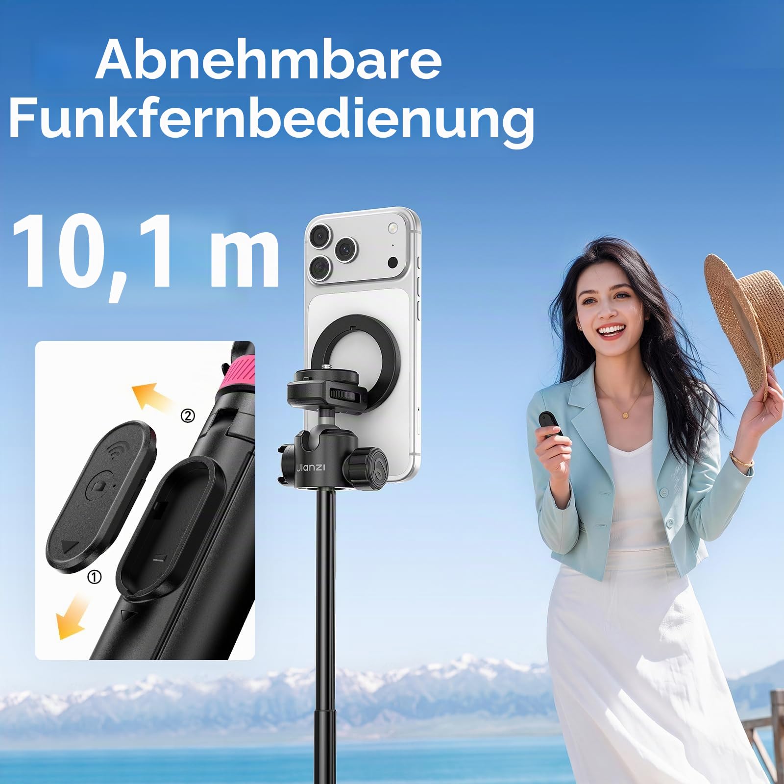 ULANZI MT44 M [2026 Aktualisierte] Auto-Open Handy Kamera Stativ, Magnetisches Selfie Stick Bluetooth 150cm, Automatisch öffnen Vierbeinständer, Tripod kompatibel mit Samsung iPhone DSLR