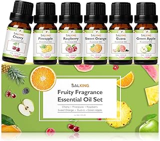 SALKING Fruity Essential Oils Set, 6 x 10ML Essential Oil Gift Set Fragrance Scented Oils for Diffuser Candle Making - Pineapple,Guava,Raspberry,Green Apple,Orange,Cherry