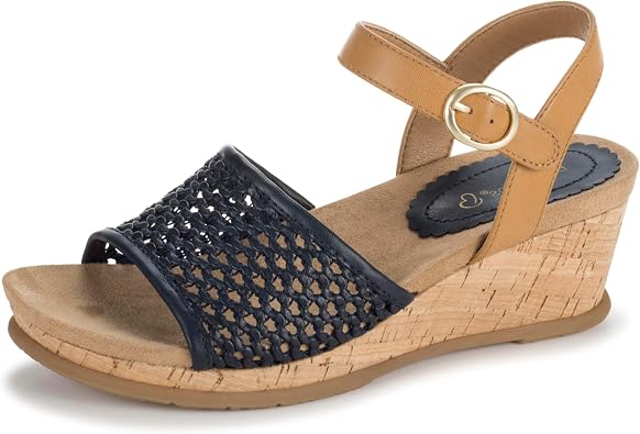 BareTraps Womens Fernelle Slip-Resistant Wedge Sandals Navy/Medium / 7