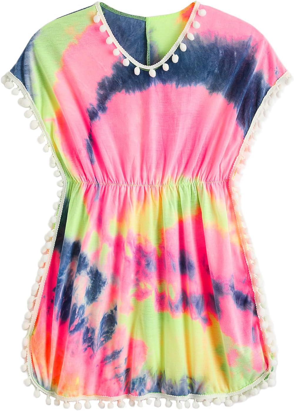 Milumia Girl's Beach Coverup Tie Dye Pompom Trim Swimsuit Bathing Suit Cover Up Swimwear