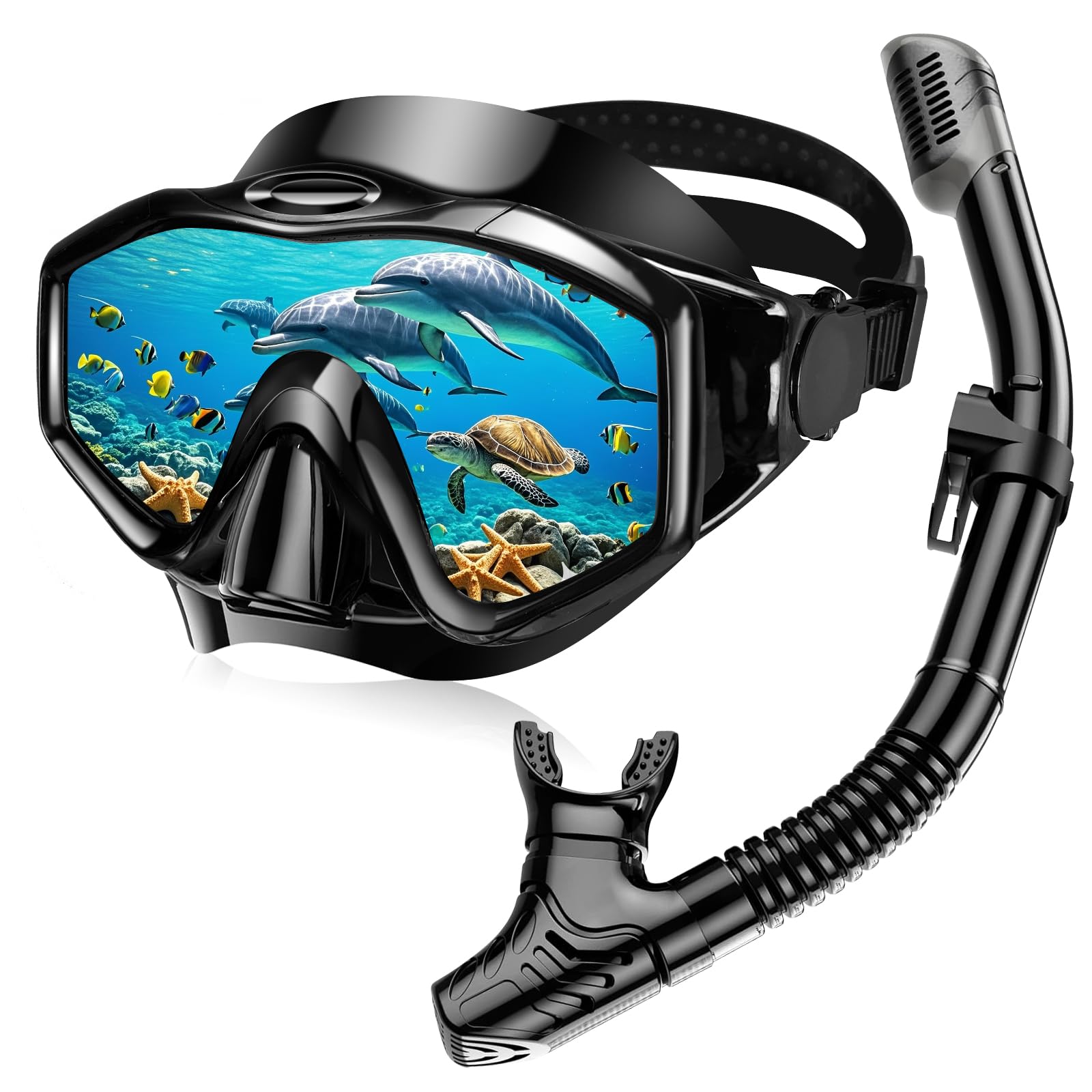 Snorkel Set Adults, Anti-Fog Panoramic Scuba Snorkelling Packages with Dry-Top Snorkel & Swimming Goggles for Diving, Swimming & Snorkeling