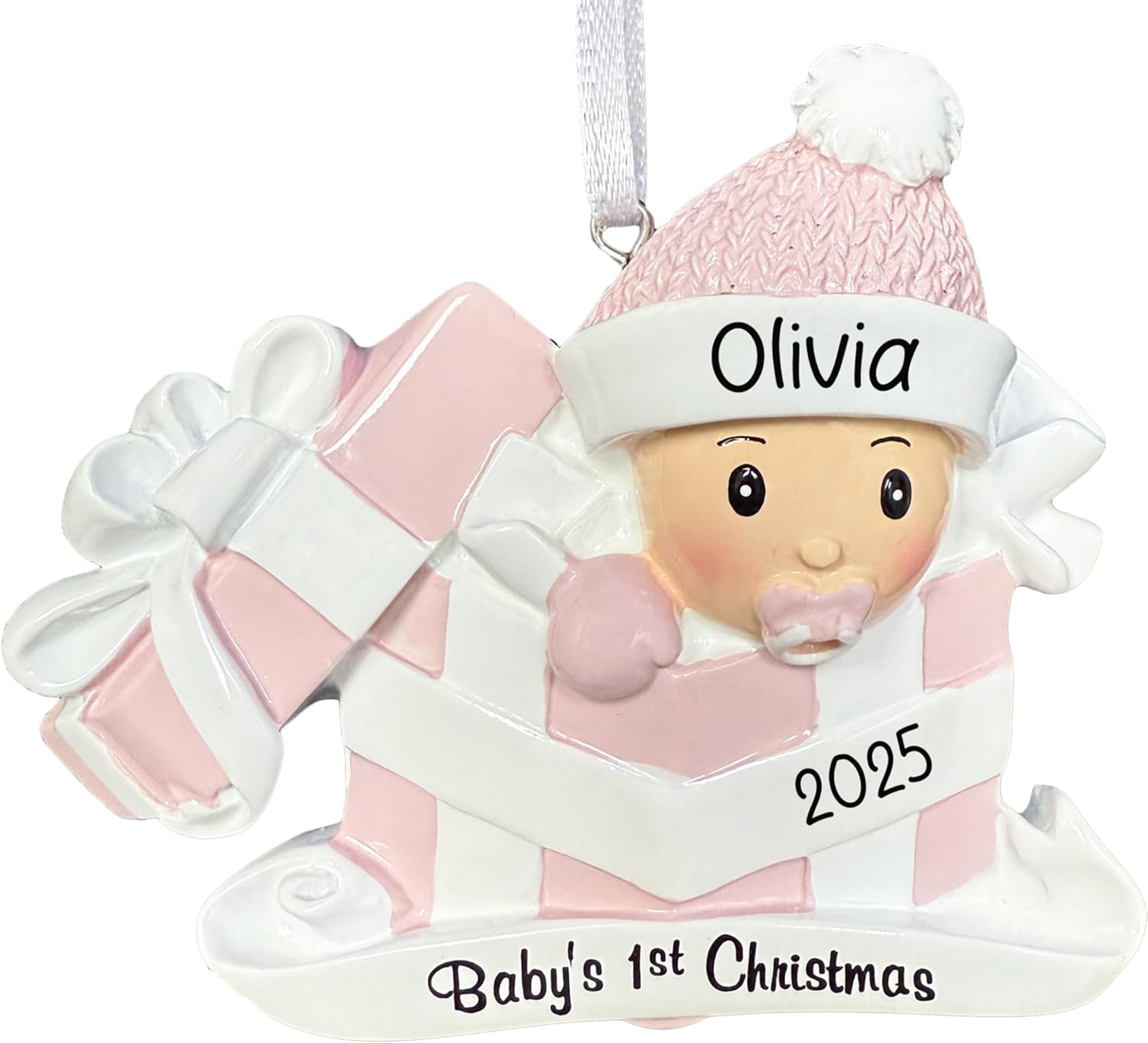 Personalized My Baby's First Christmas Ornament 2025 | Custom Baby Girl in Pink Present Xmas Tree Decoration – New Baby Newborn Daughter Grandbaby 1st Year Xmas Keepsake