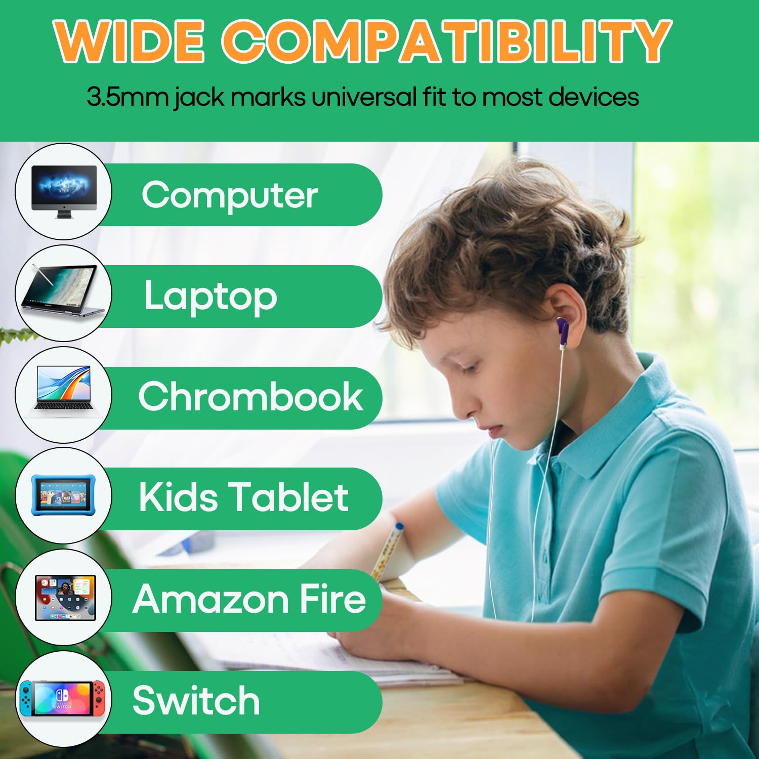 Confezione da 200 auricolari per bambini, per scuola, scuola, biblioteca, bambini, studenti, multicolore, confezionati singolarmente (HTC001)