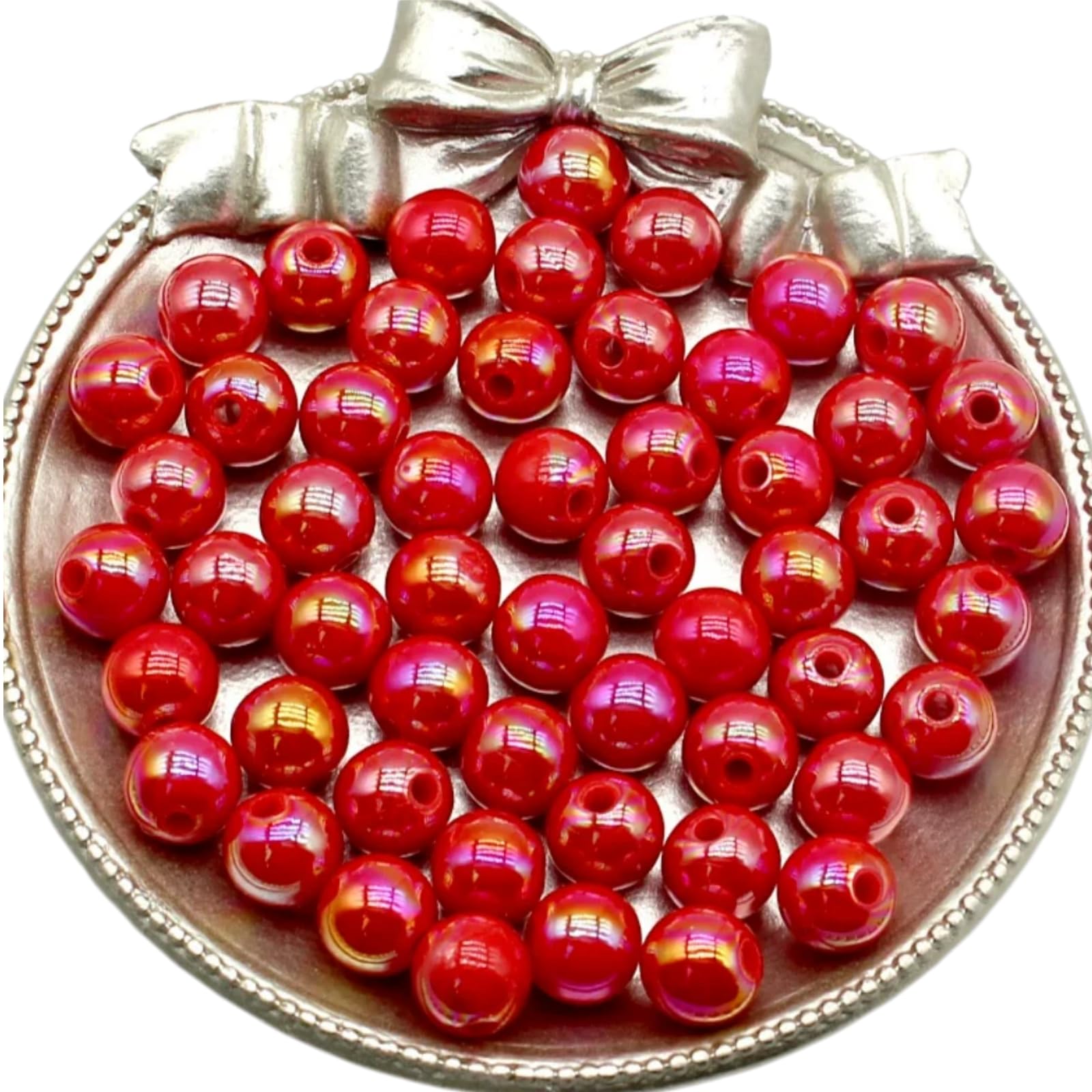 Fiozroor 100 Pcs 10mm Iridescent Red Pearl Craft Beads