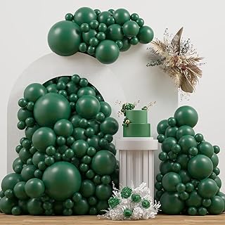 Emerald Green Double Stuffed balloons Different Size 115Pcs 5/10/12/18 Inch Dark Green Balloons Balloon Garland Arch kit for Birthday Baby Shower Jungle Safari Christmas Party