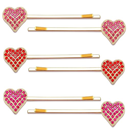 Vista 12 de Horquillas de corazón para el día de San Valentín para mujer, pinzas para el cabello con diamantes de imitación esmaltados con purpurina, pasadores
