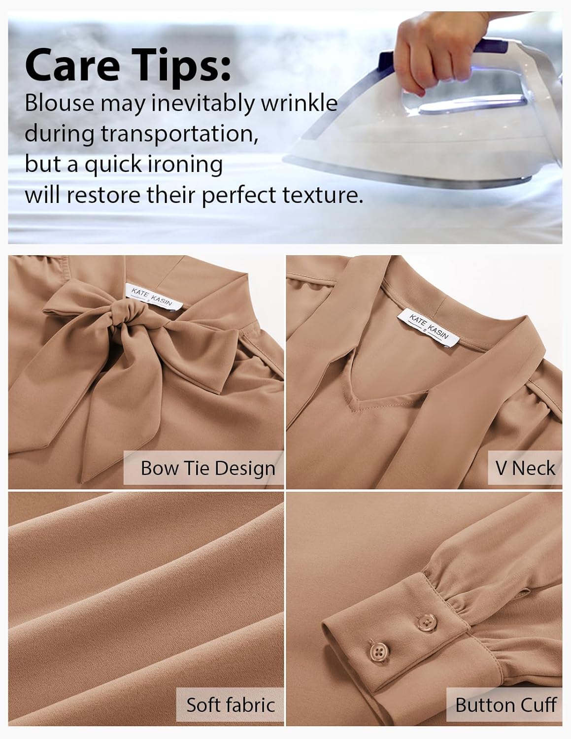 Kate Kasin Women's Bow Tie Neck Blouse 2026 Long Sleeve Work Shirt for Office Business Professional Dressy Casual Tops - Image 5