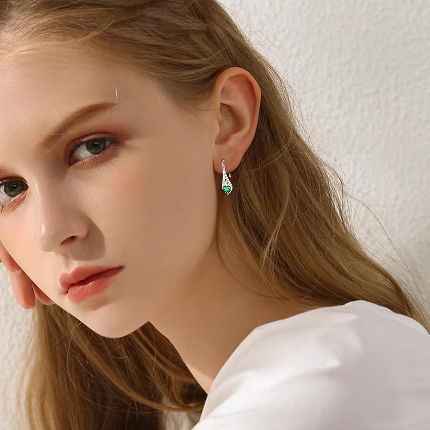 Celtic Earrings 925 Sterling Silver Trinity Knot Hook Dangle Drop Earrings with 6mm Heart Birthstones Jewelry Gifts for Women Her