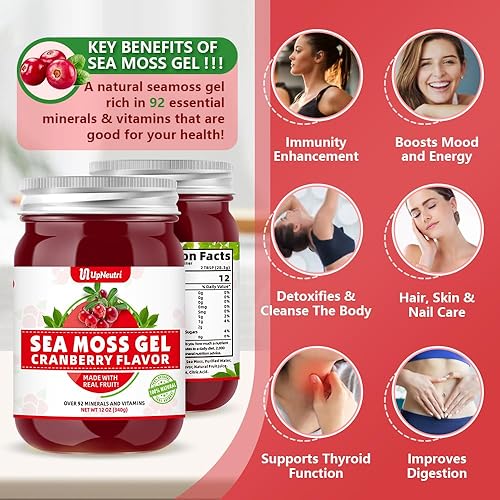 Miniatura 3 de Gel de musgo marino  Wildcrafted Irish Sea Moss 92 Minerales y Vitaminas Defensa Inmunológica Apoyo Antioxidante Tiroideo, Vegano Sin OMG con sabor