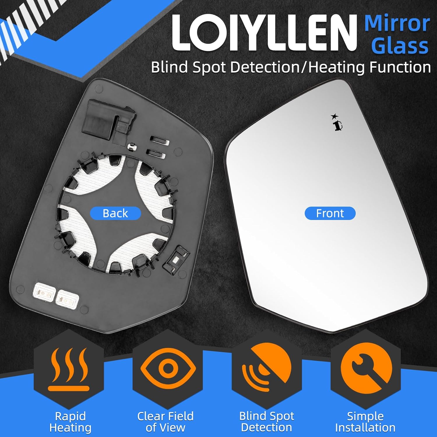 Driver Side Mirror Replacement for Chevrolet Chevy Impala 2014 2015 2016 2017 2018 2019 2020 - Left Side Mirror Glass, Rear View Mirrors Glass with Power Heated & Blind Spot