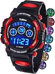 Edillas Kids Watch Digital, 7-Color Light Up, 5ATM Waterproof, Alarm & Stopwatch, Date Display, Outdoor Sports Wristwatch for Boys Teens Ages 7 and Up