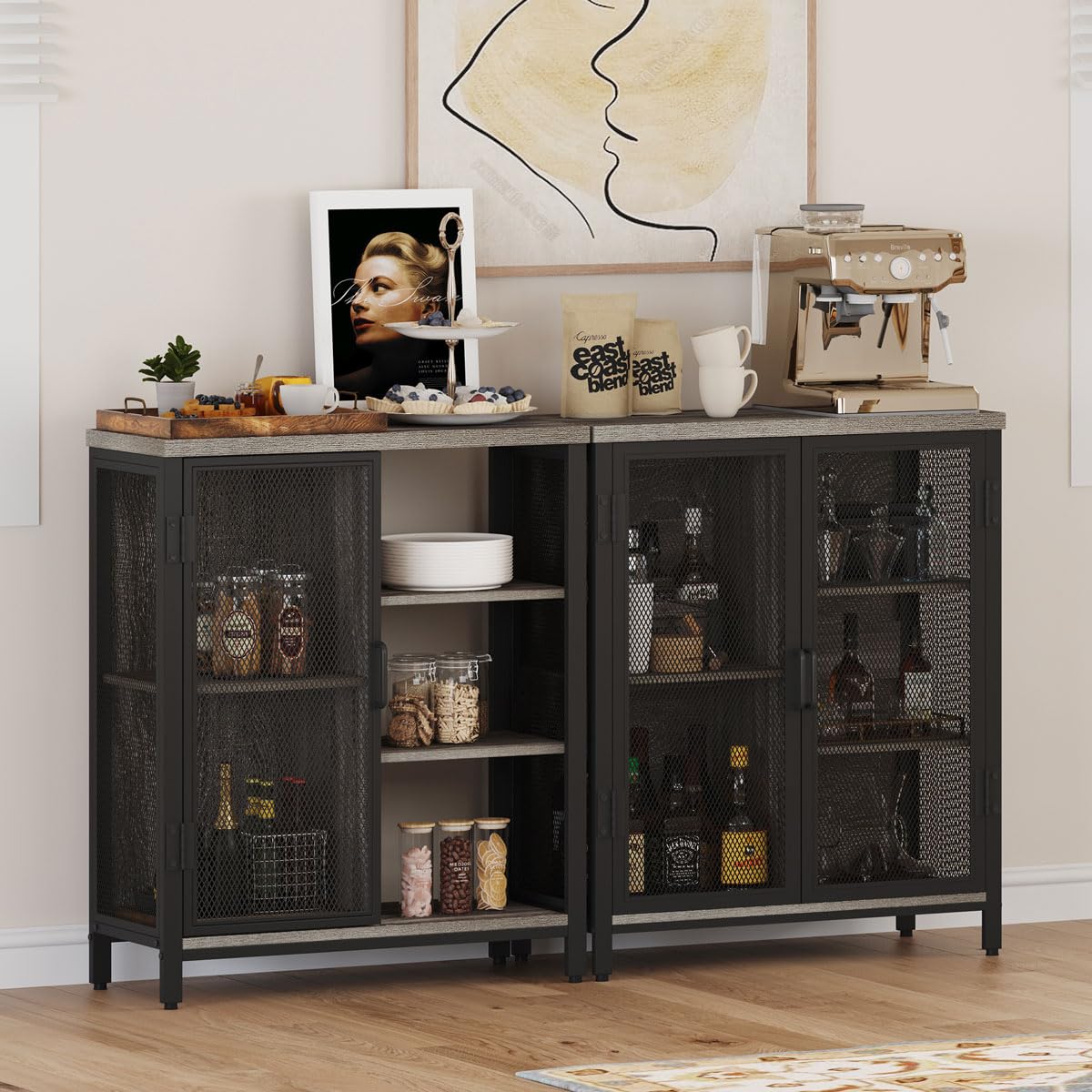 Amazon.com: BON AUGURE Industrial Coffee Bar Cabinet with Storage