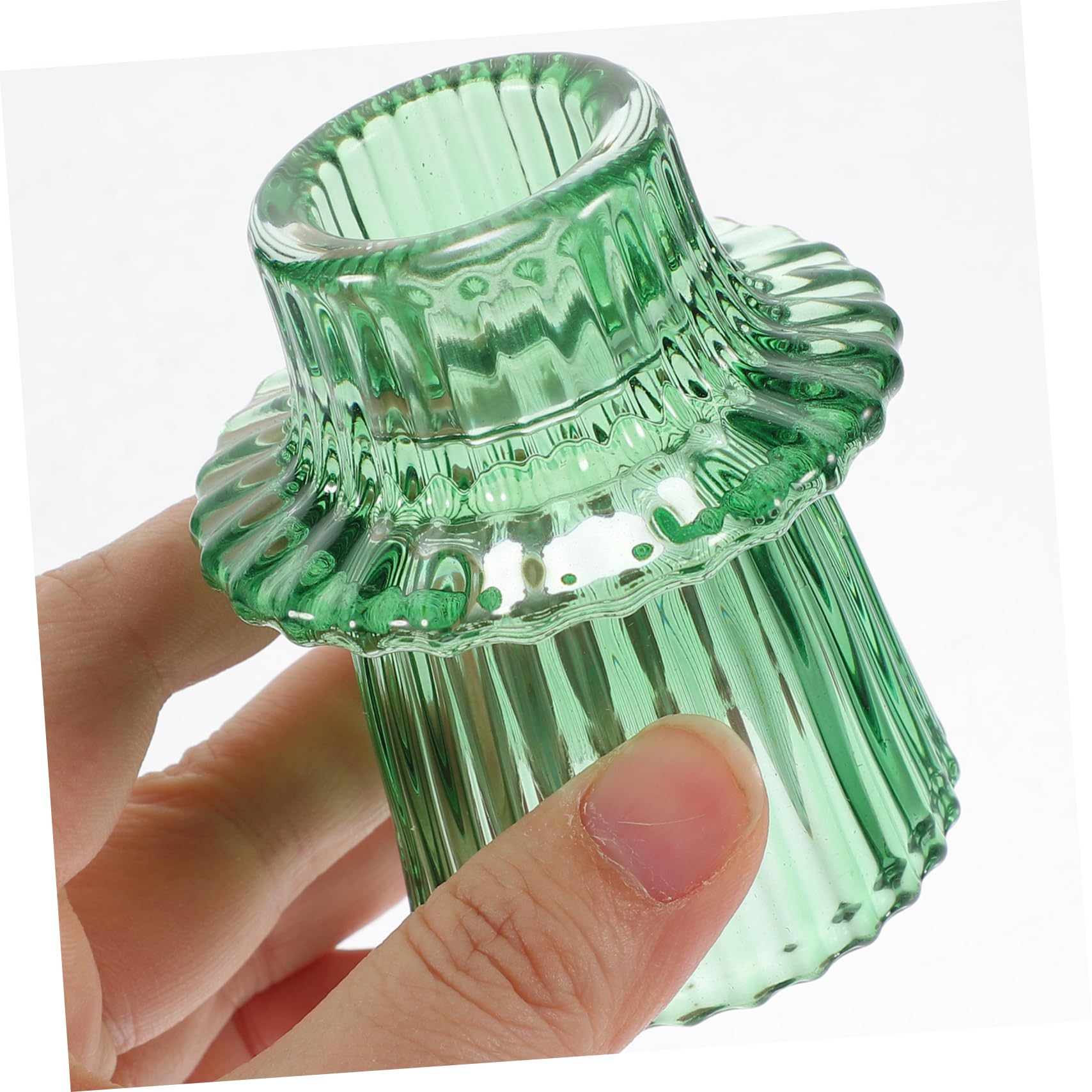 Portavelas de Cristal Verde en Relieve, Juego de 6 Piezas