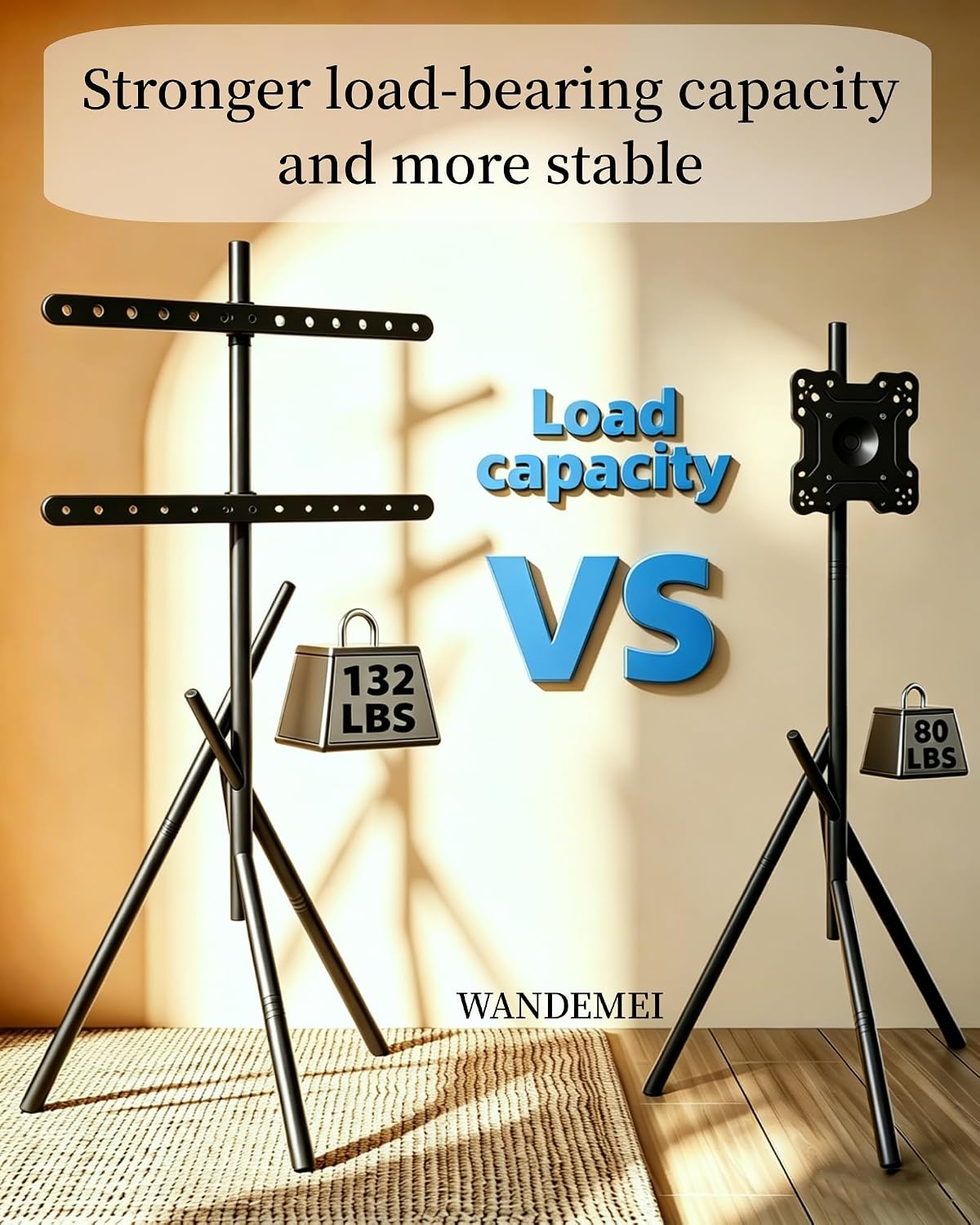 Tripod TV Stand for 43–90" Flat/Curved Screens | 90° Swivel & Height Adjustment, Corner Space Saving, Ideal for Bedroom, Living Room, Outdoor Movie