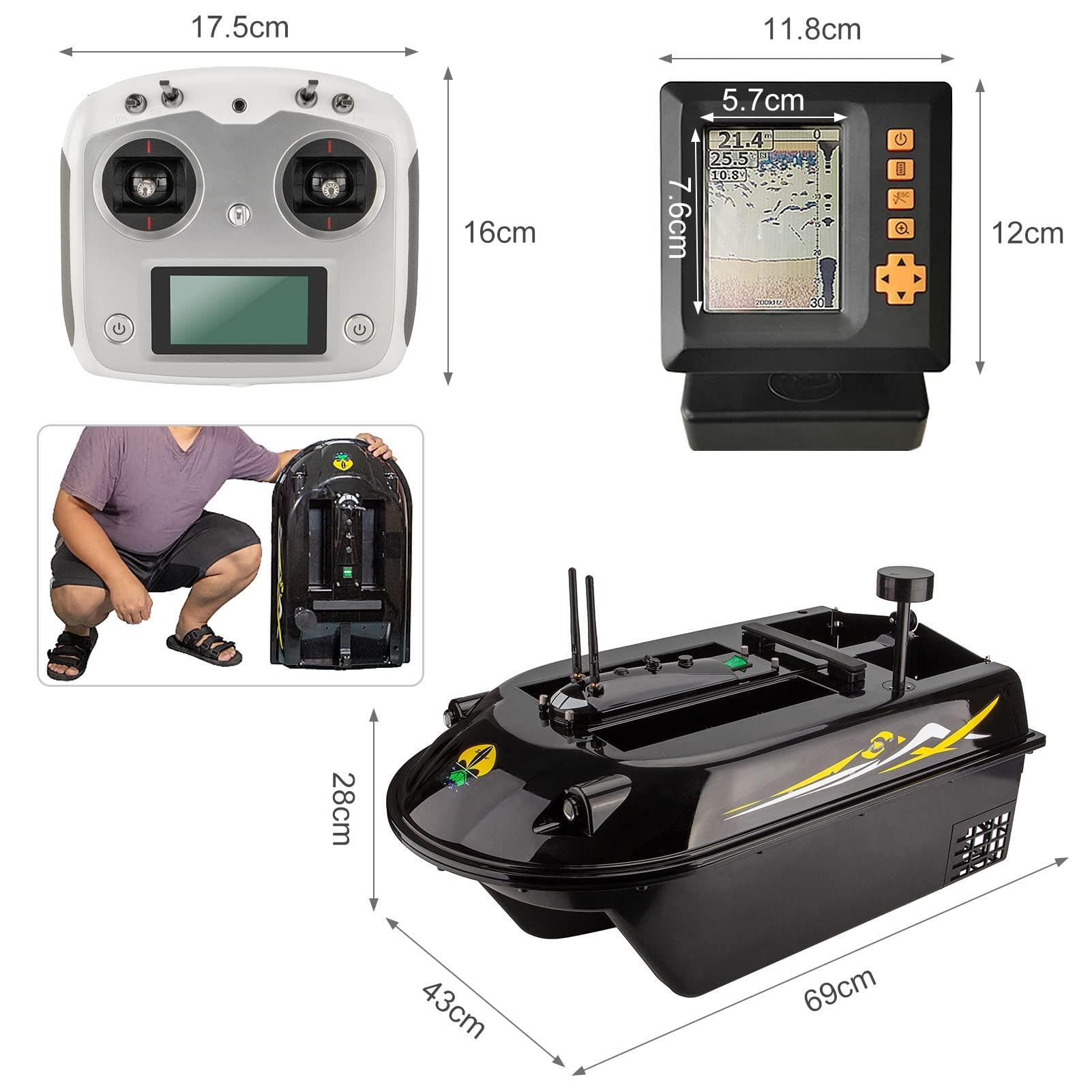 Barco de cebo GPS con control remoto antiatascos, retorno inteligente, 4 contenedores de cebo, 3 cascos, carga máxima de 8 kg, resistente al viento, motor silencioso