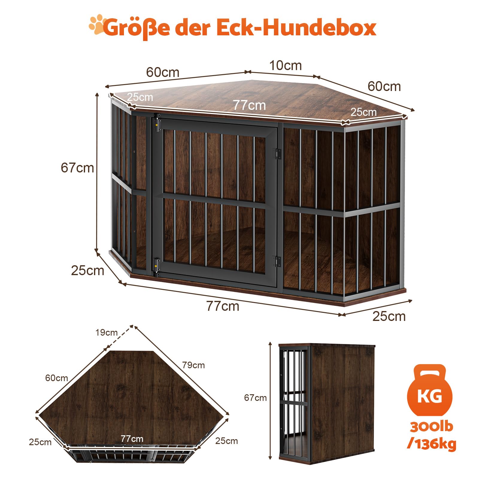Gimars Eck-Hundekäfig Möbel, Hundehütte aus Holz, Beistelltisch, dekorative Haustierkiste für den Innenbereich, Möbelstil Hundehütte für kleine mittelgroße Hunde, Hundekäfig TV-Ständer, rustikales