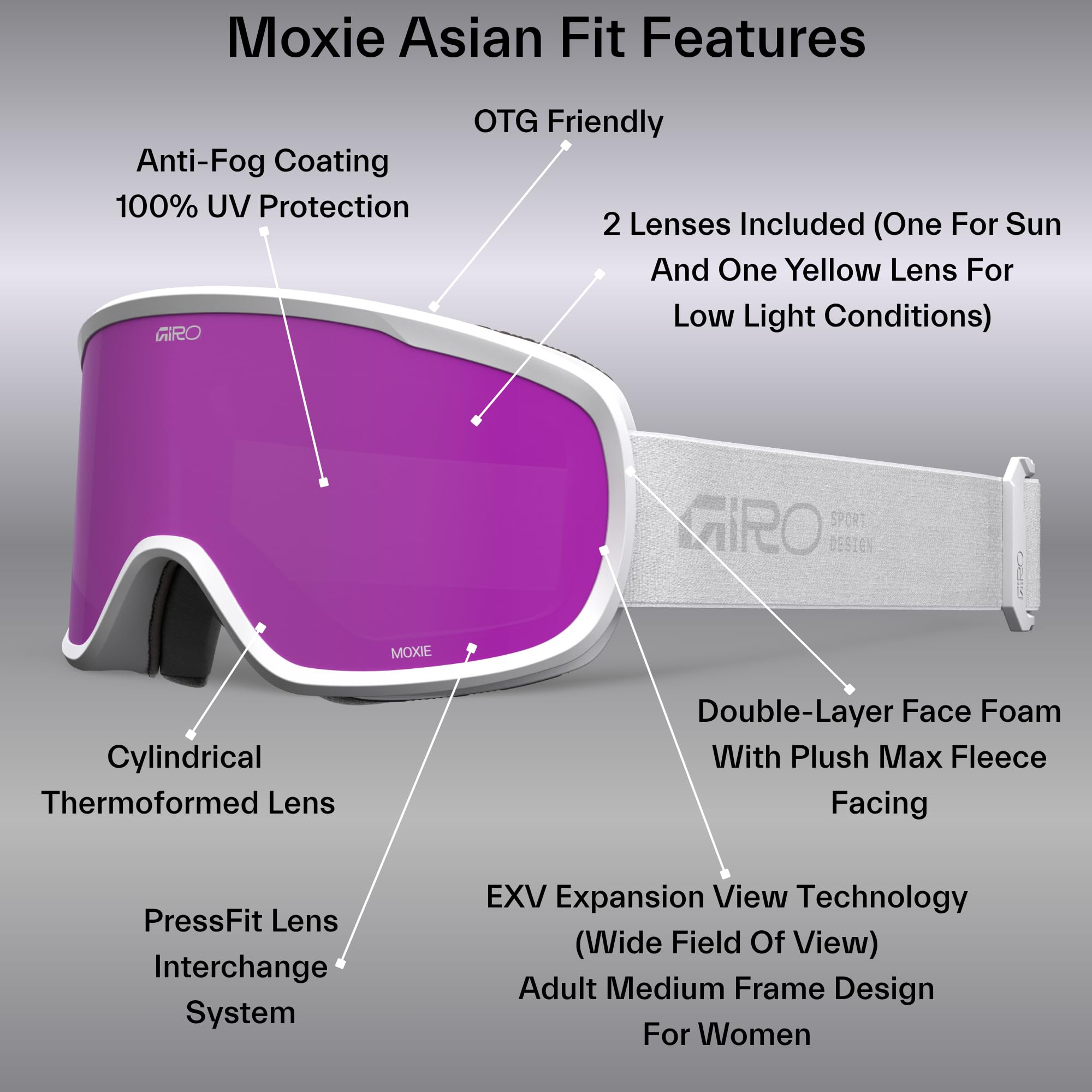 Amazon.com : Giro Moxie AF Womens Snow Goggle Purple Stacked