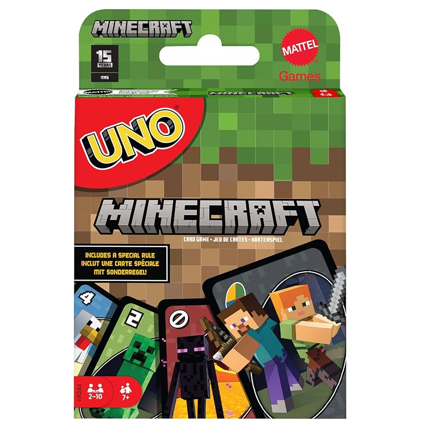 Mattel Games - UNO Versione Mincraft, Gioco di Carte per Famiglie e Bambini 7+ Anni, FPD61