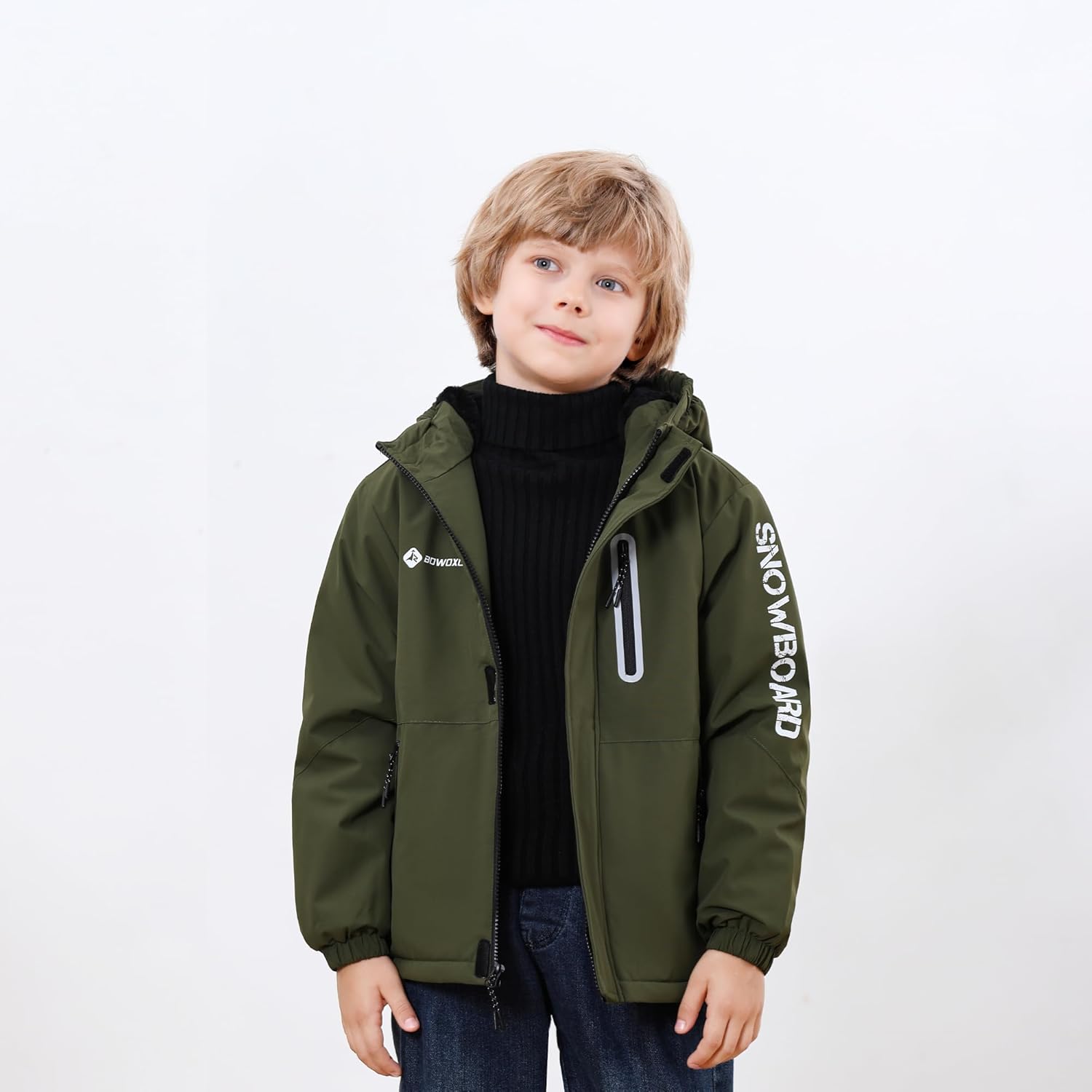 Boys' Waterproof skiing Jacket - Winter Fleece Lined Snowboarding Coat with Hood, Windproof Thermal Outer Shell for Kids - Image 6