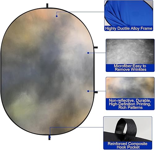 Miniatura 10 de Kate Telón de fondo plegable para fotos, fondo plegable gris y azul para fotografía de retrato, para video, para transmisión en vivo, 5 x 6.5 pies