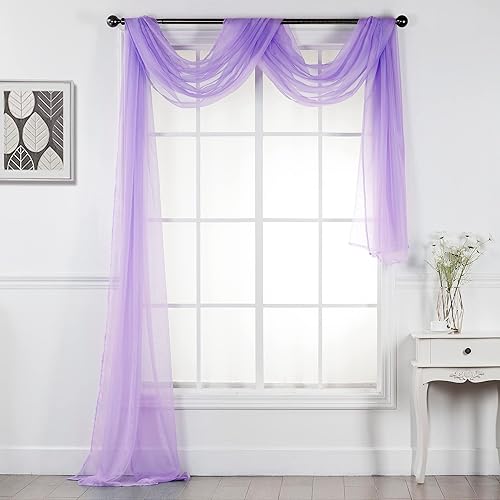 Interior Trends Cenefa de gasa transparente multiusos con dobladillo completo para ventana o evento (lila, 1 pieza 37 pulgadas de ancho x 216